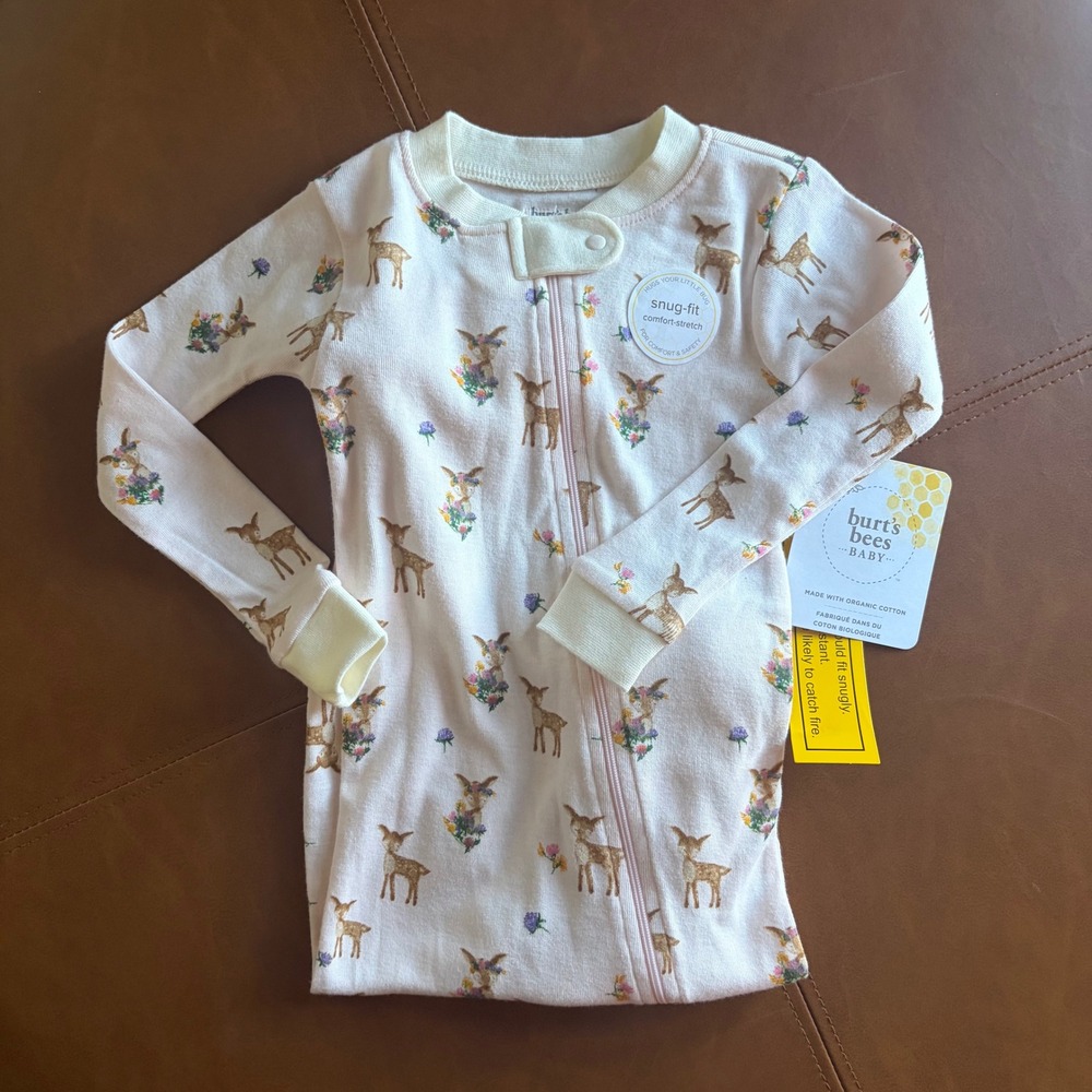 Burts Bees Baby Organic Cotton Sweet Doe Footed Sleeper 18M LY26358-DWN-18M